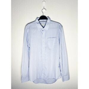 7Diamonds Men's Button Down Shirt Light Blue 100% Cotton Blue Stitched Dots